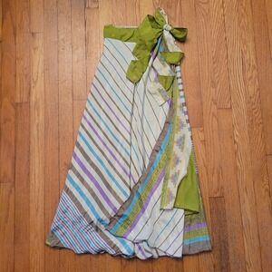 Kariza OS Wrap Skirt Green Reversible Striped Boho Maxi Fairiecore Whimsy Summer